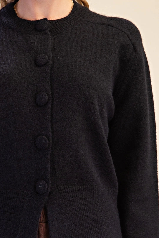 The Button Closure Long Sleeve Sweater Cardigan - Black