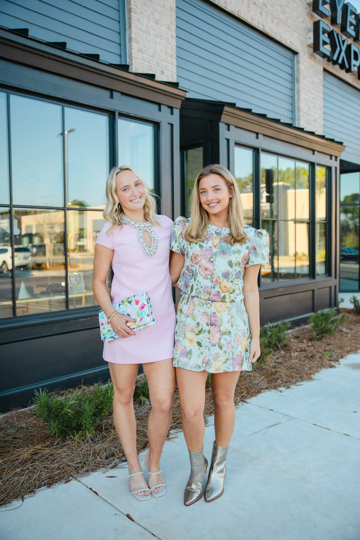 Jewel Trim Baby Pink Mini Dress