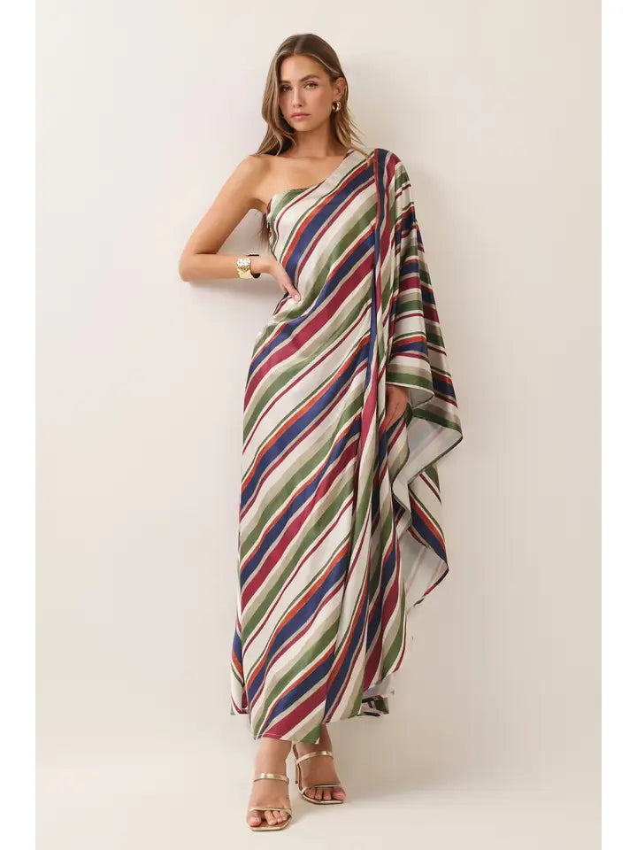 Striped One Shoulder Maxi