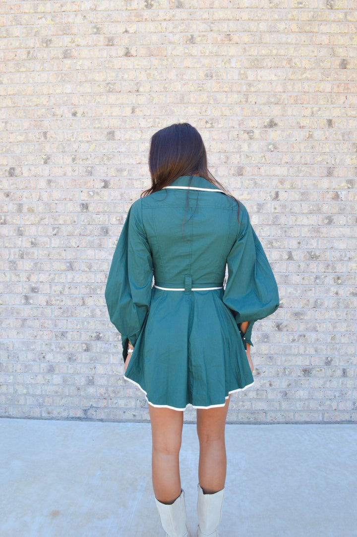 Fatema Dress in Emerald Poplin