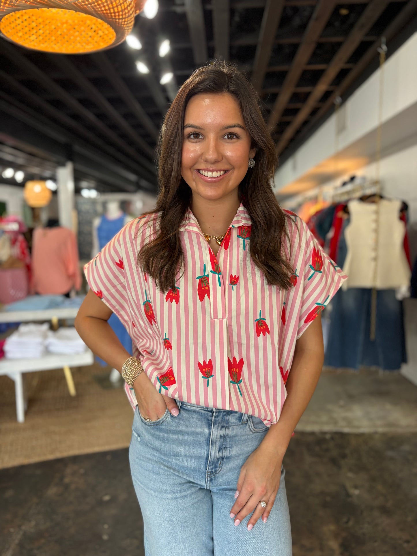 Stripe Poppy Top