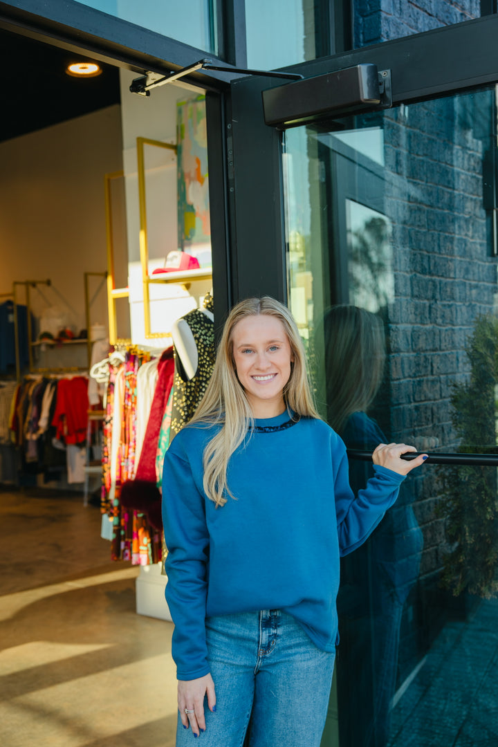 Blue Sequin Crewneck Sweater
