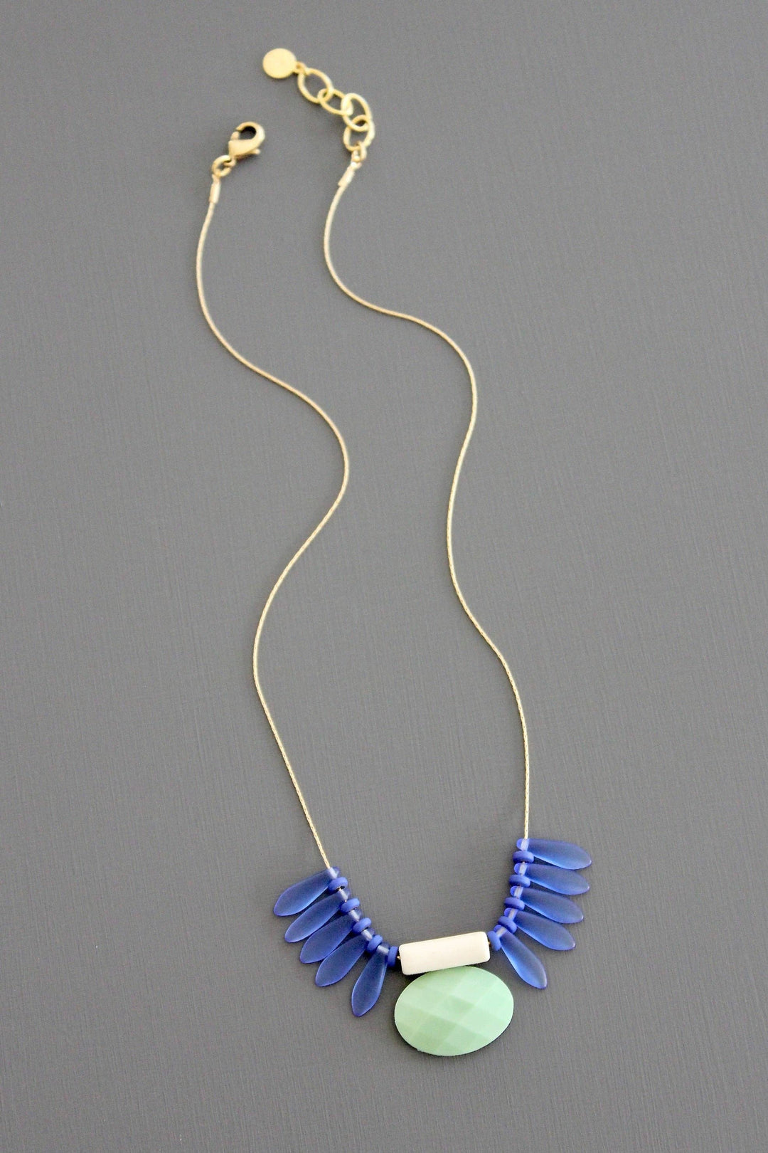 Blue Glass and Mint Necklace