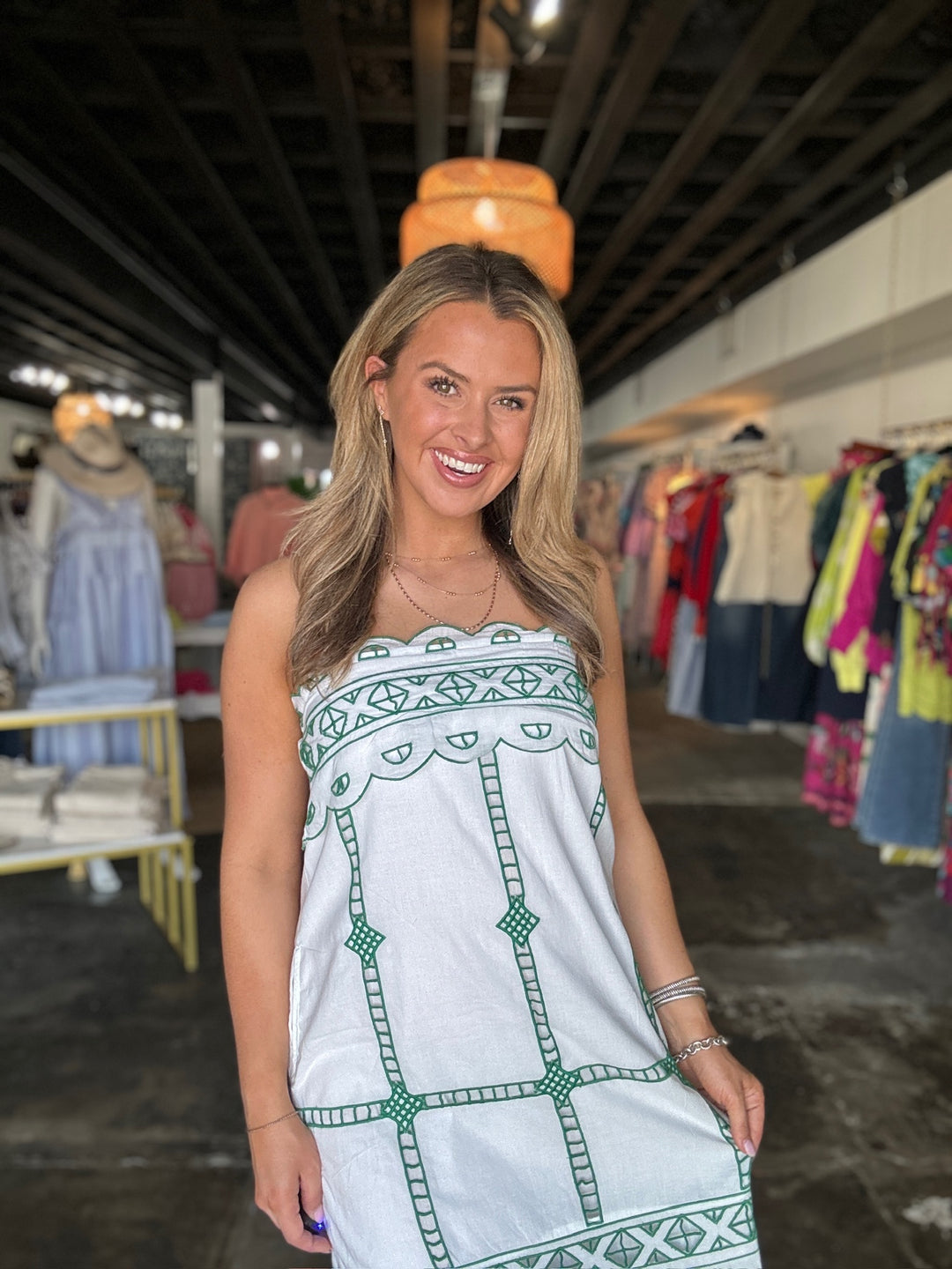 Green Embroidered Mini Dress