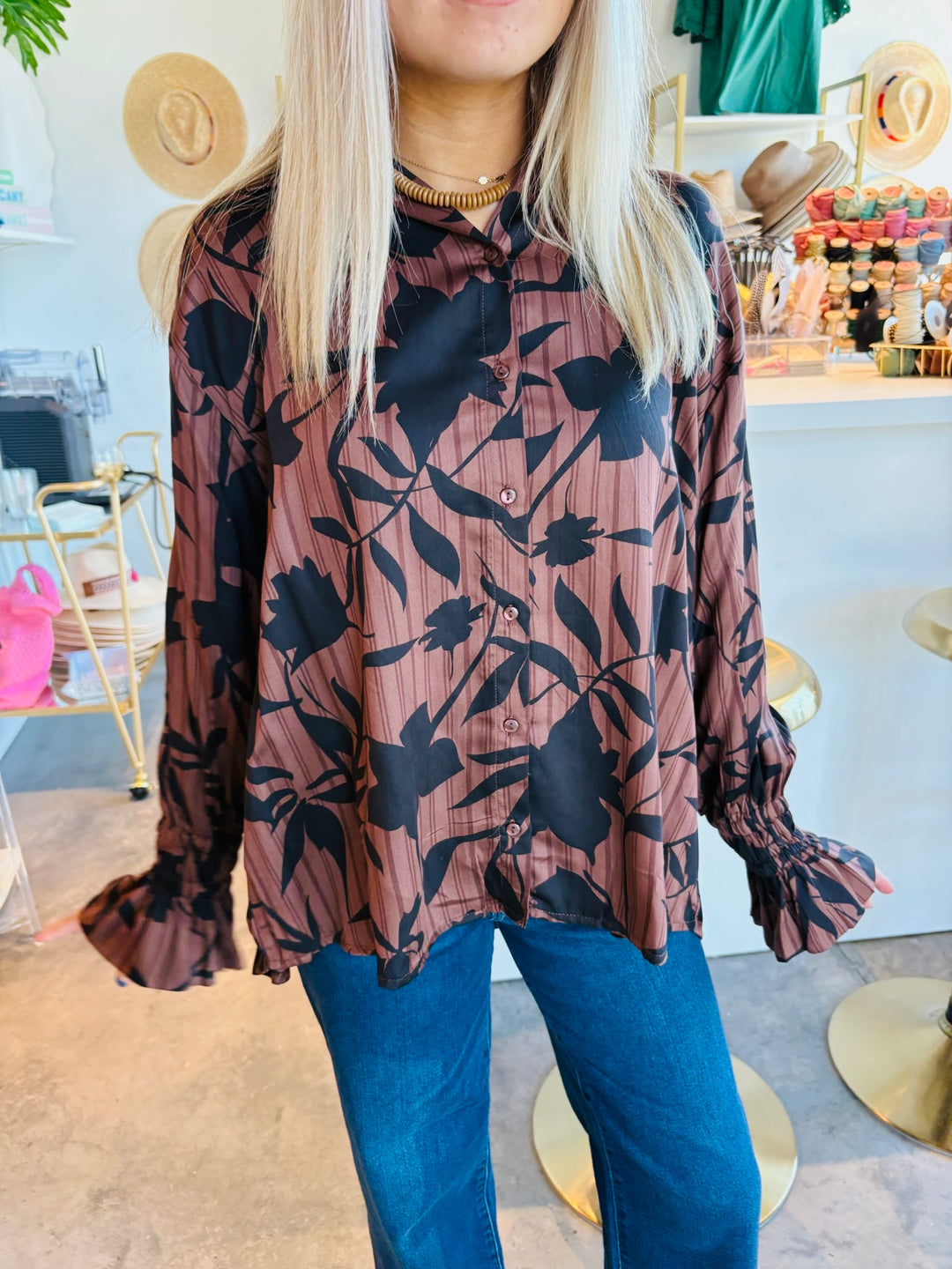 Foliage Button Down Top