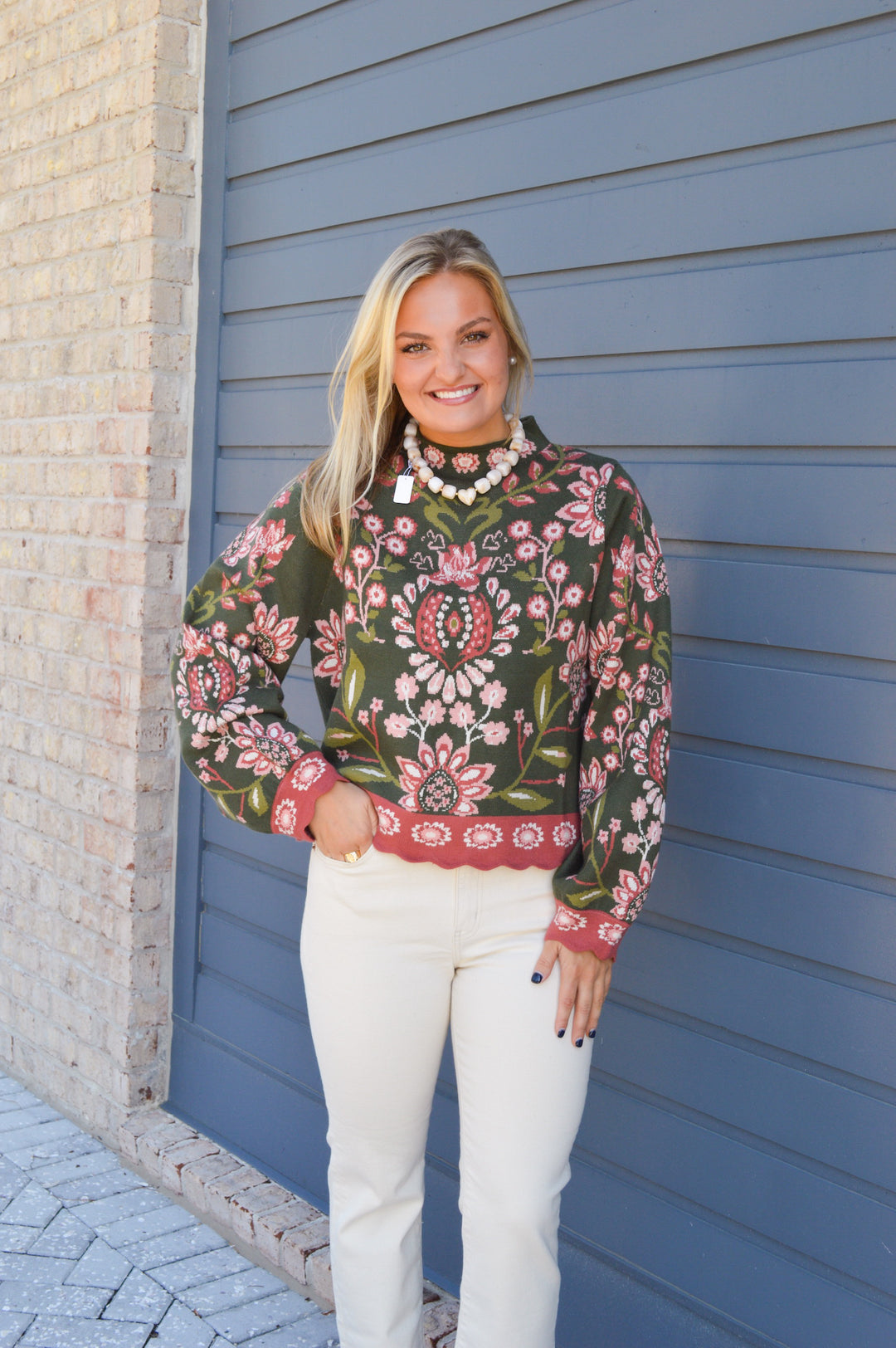Olive and Rust Printed Sweater