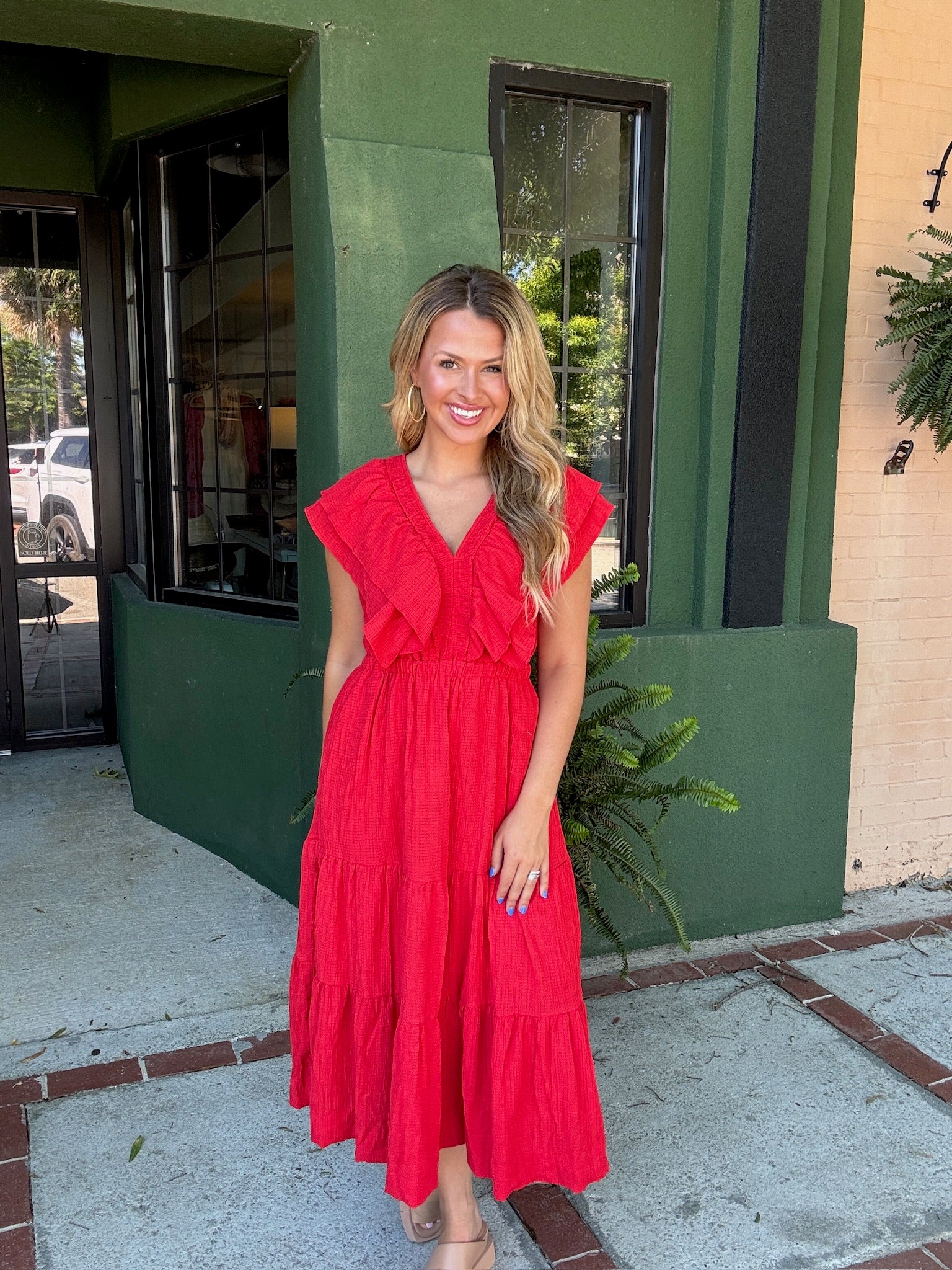 Red Flutter Sleeve Dress