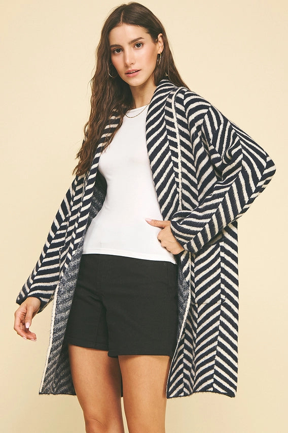 Navy Diagonal Stripe Cardigan