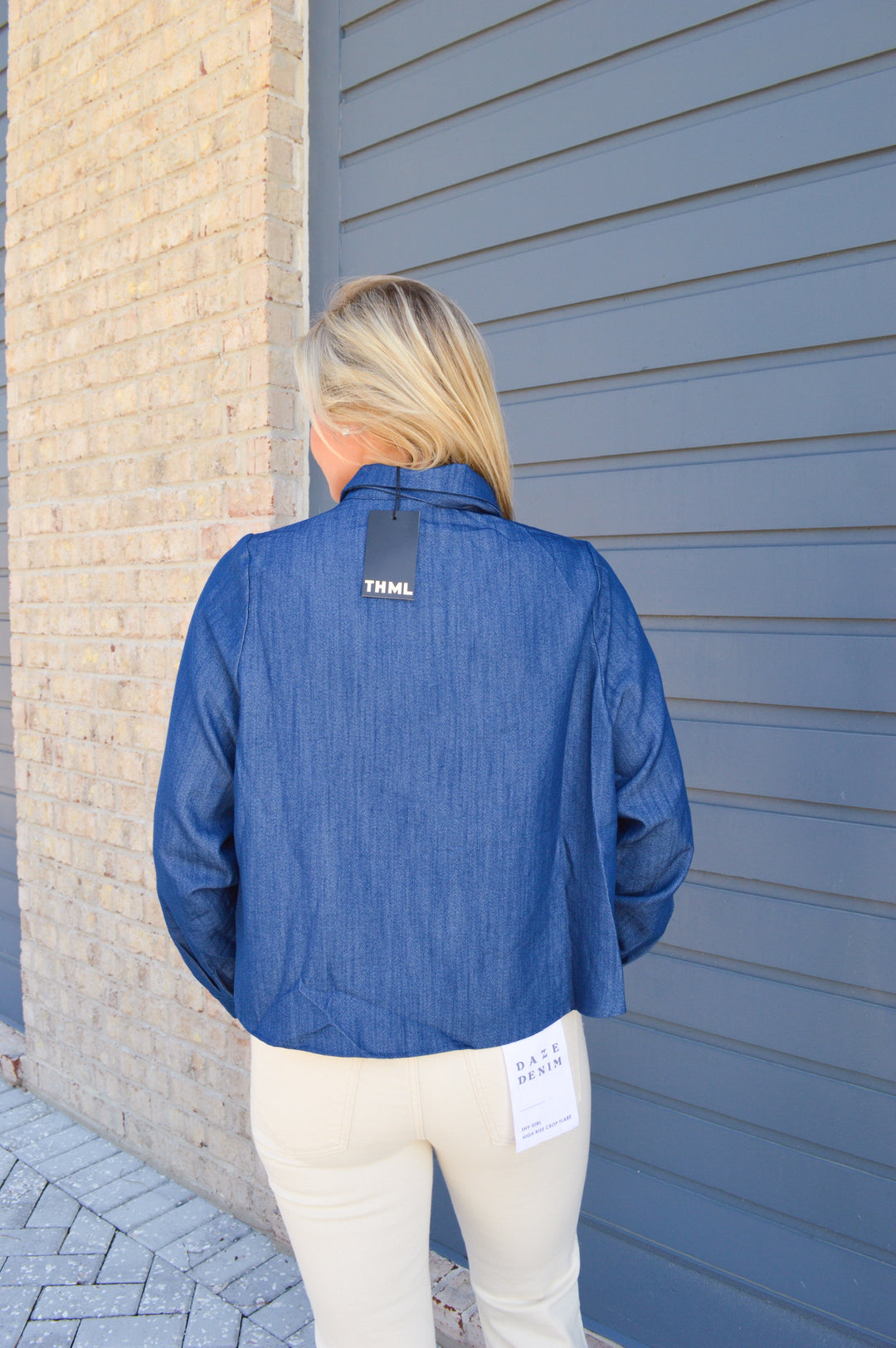 Denim Tie Neck Top