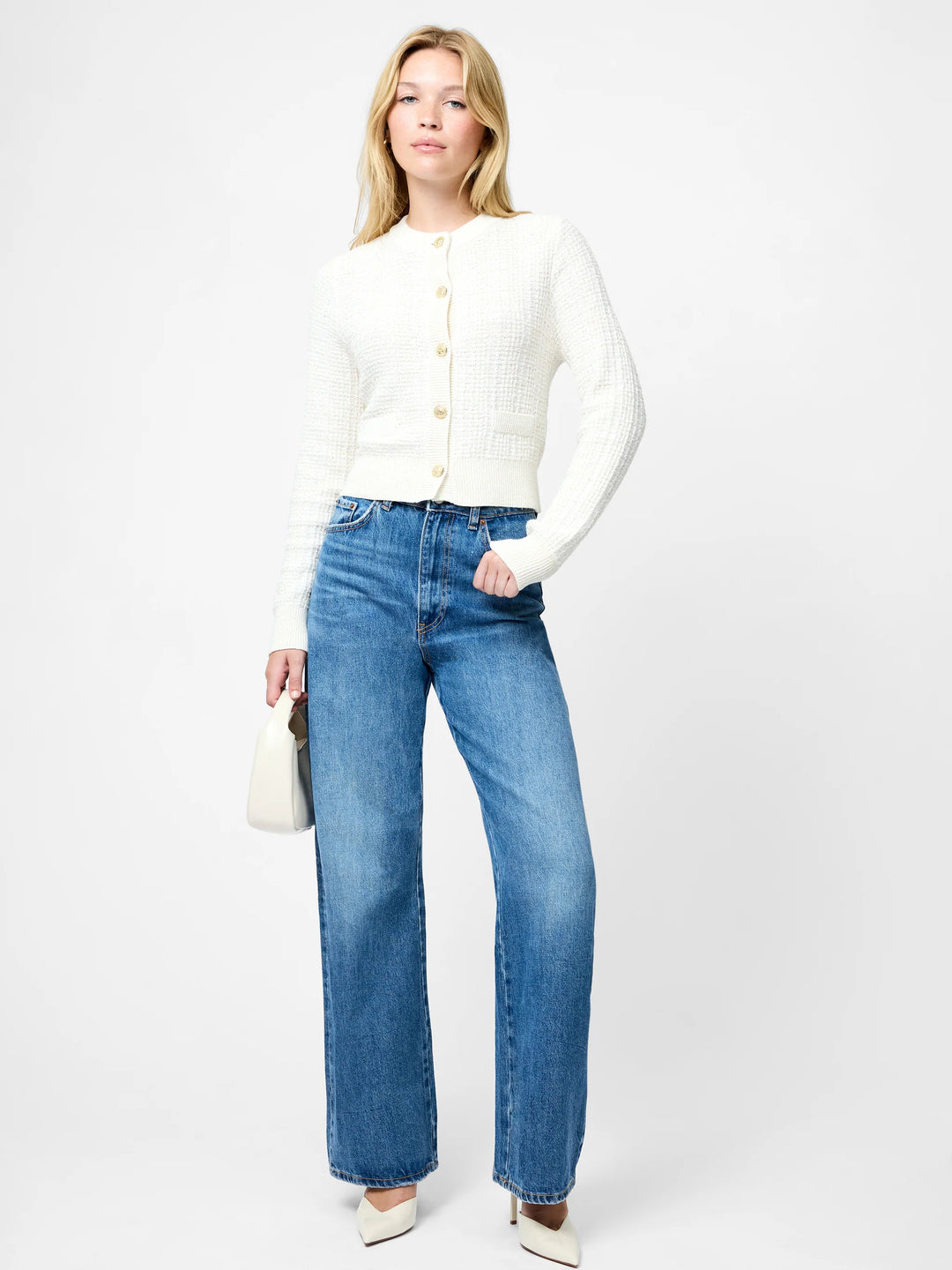 Cream Tweed Knit Cardigan