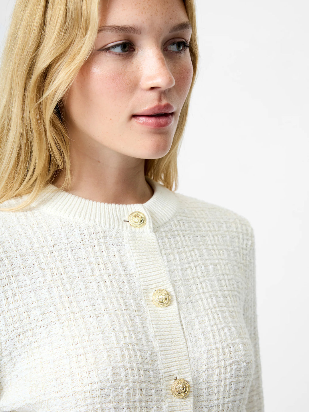 Cream Tweed Knit Cardigan