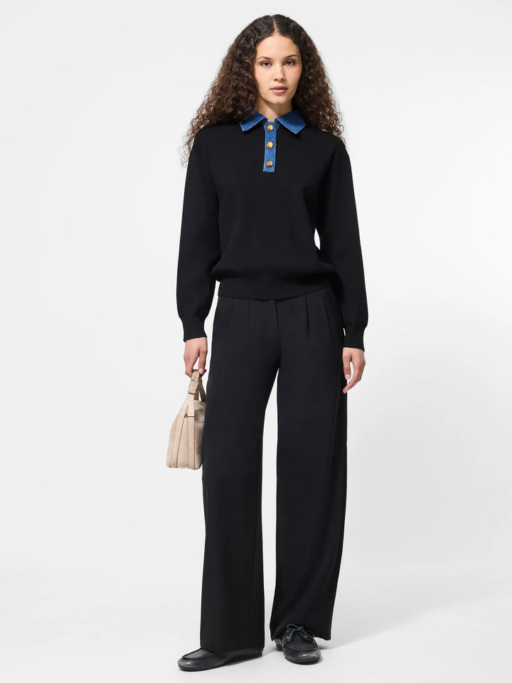 Denim and Knit Collared Sweater