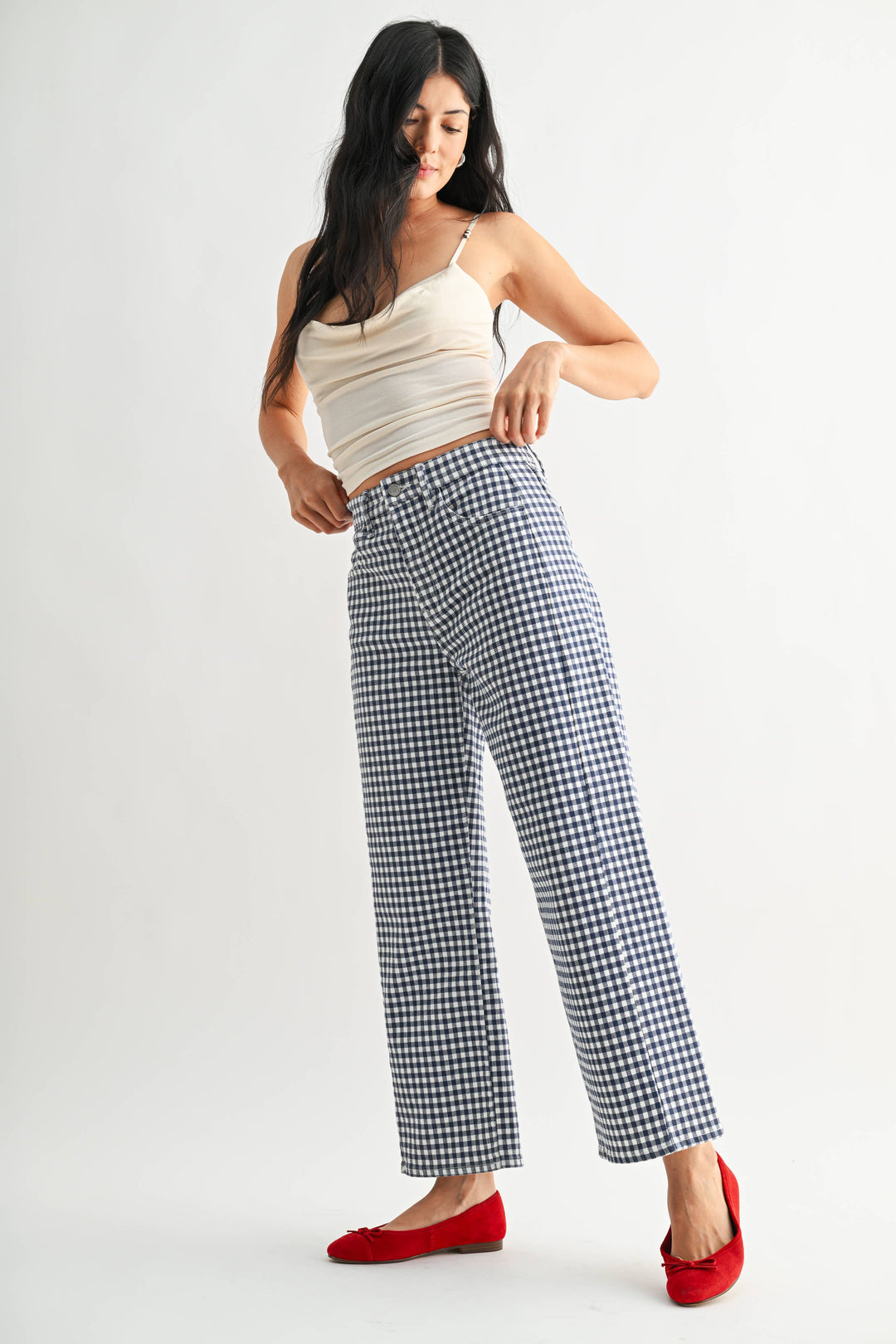 Navy Gingham Barrel Jean Twist