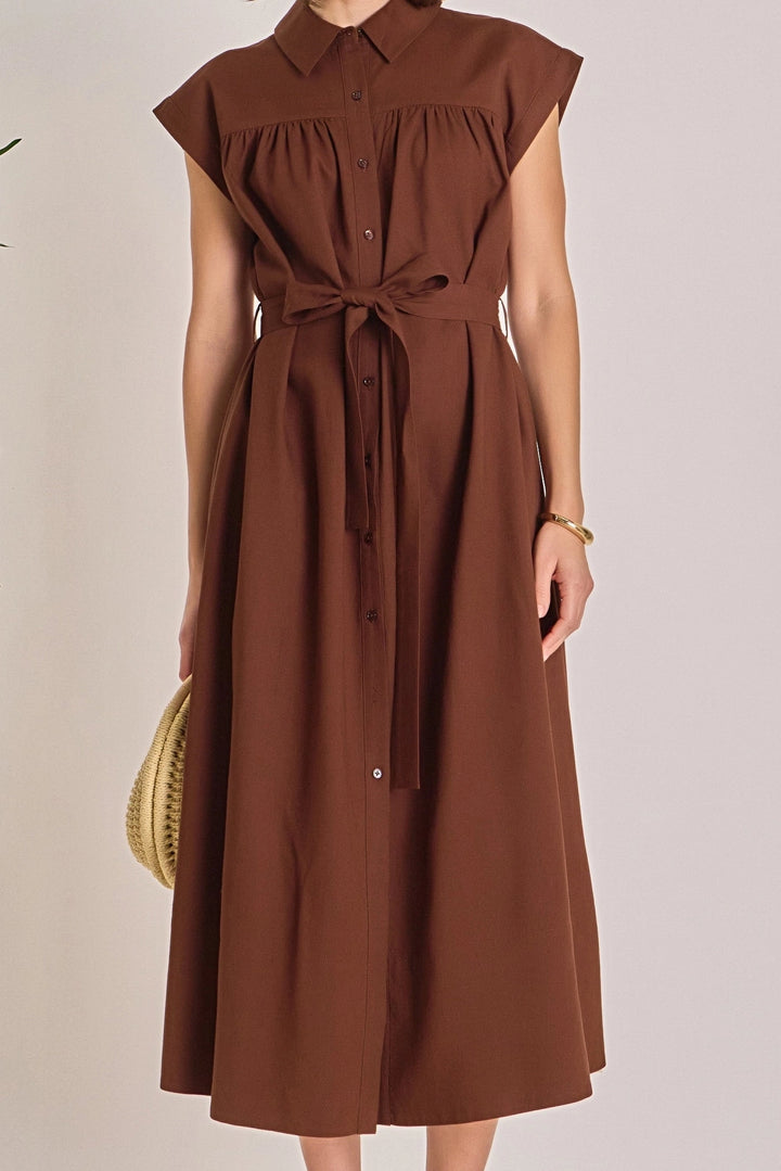 Linen Belted Midi Dress