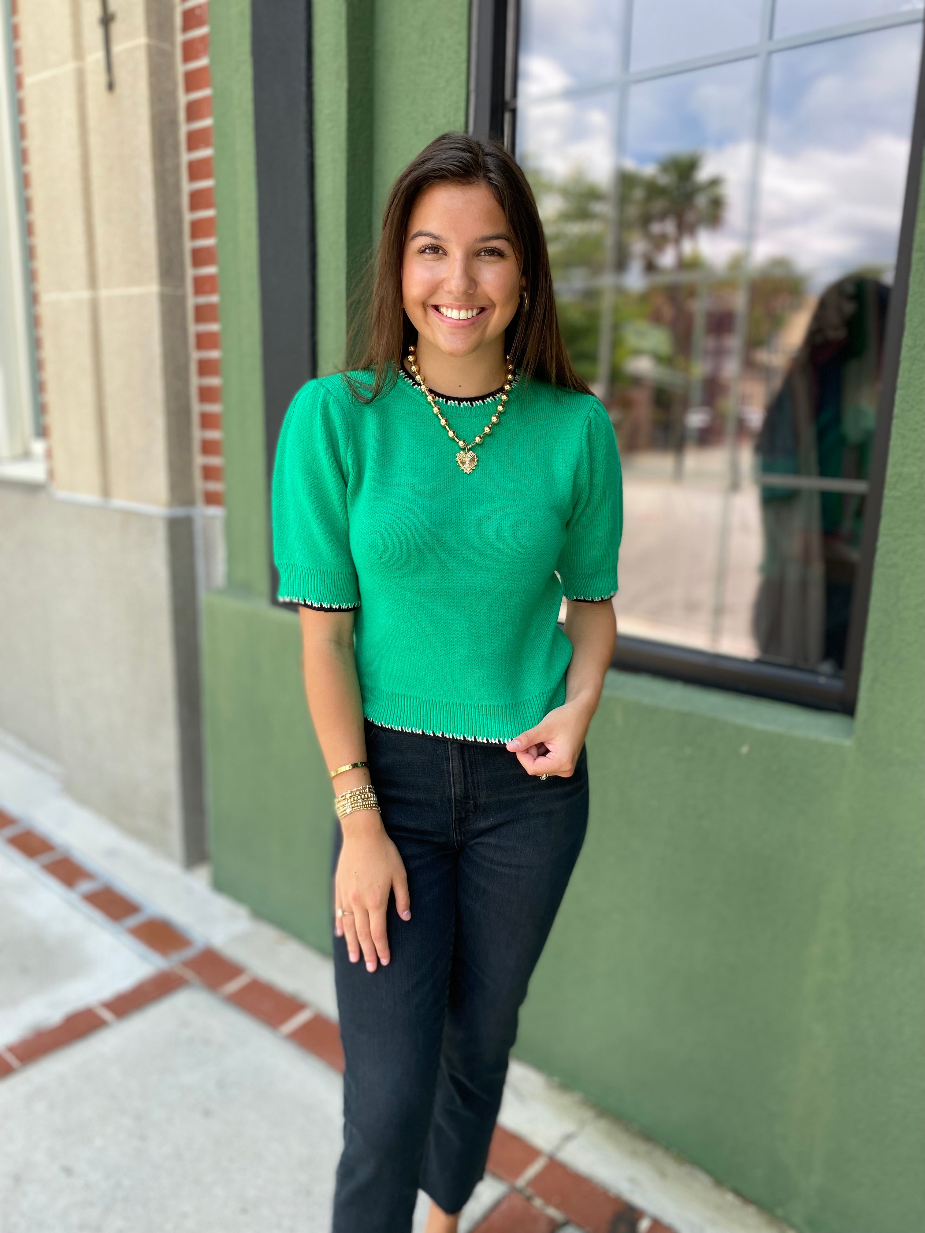 Green Knit Sweater Top