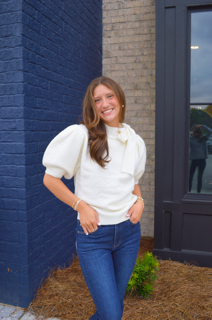 Cream Tie Neck Sweater