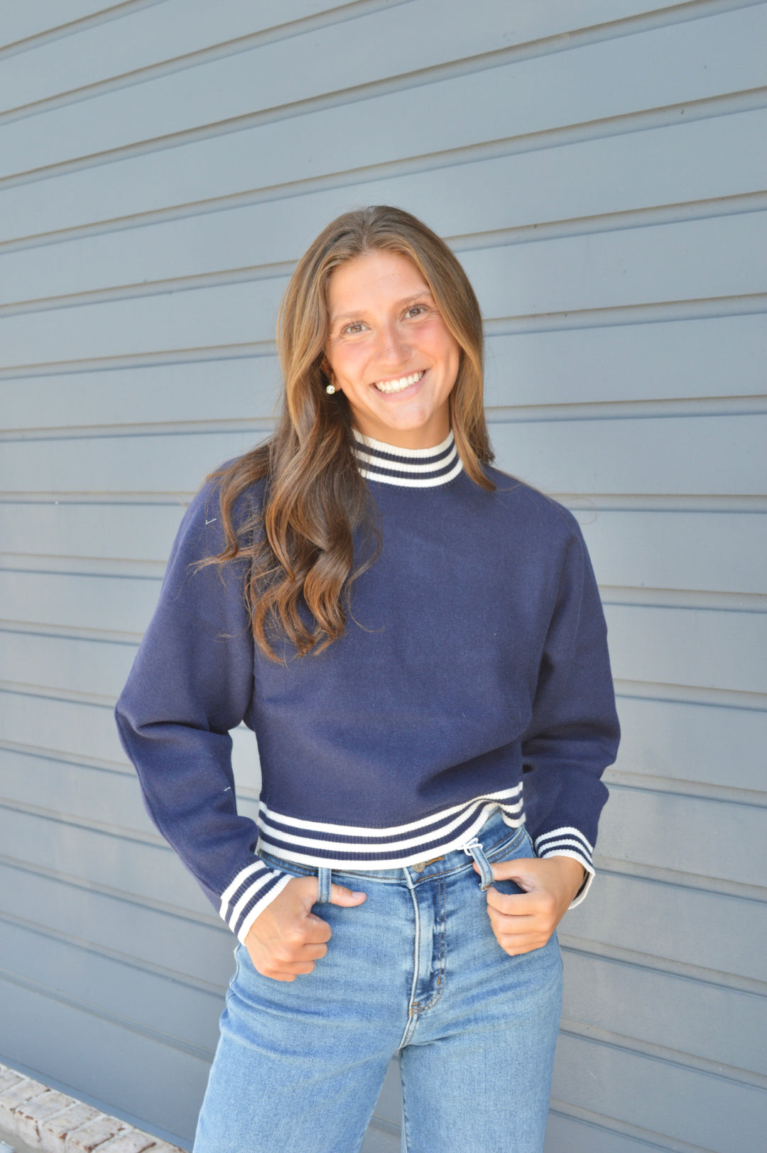 Gameday Dolman Navy Sweater