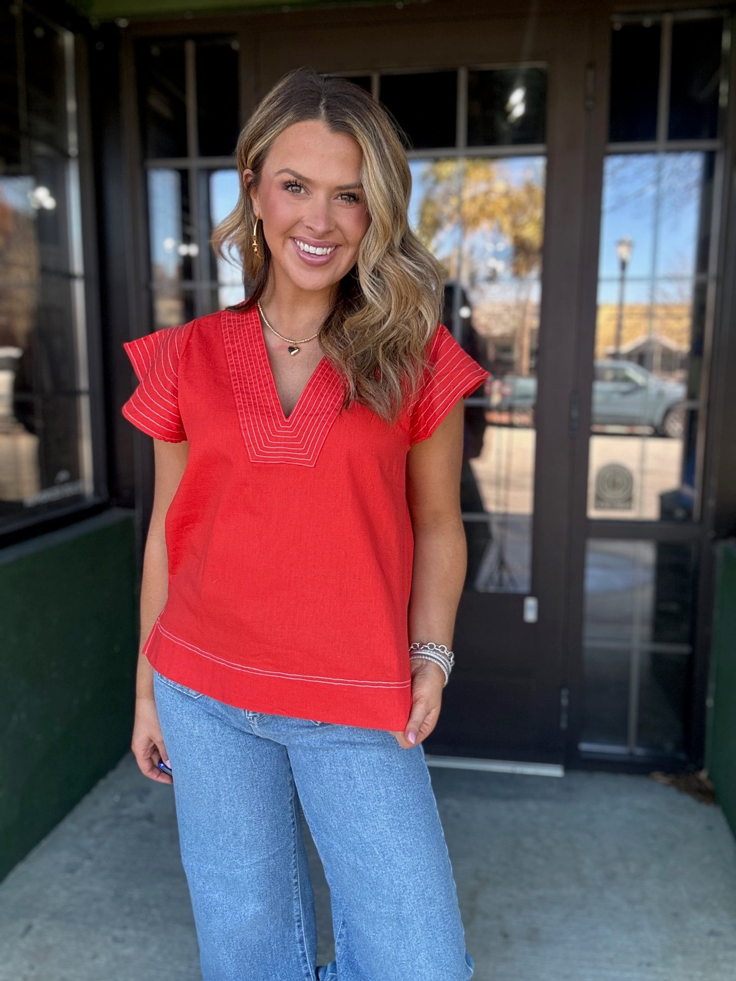 Coral Red Sailor Top