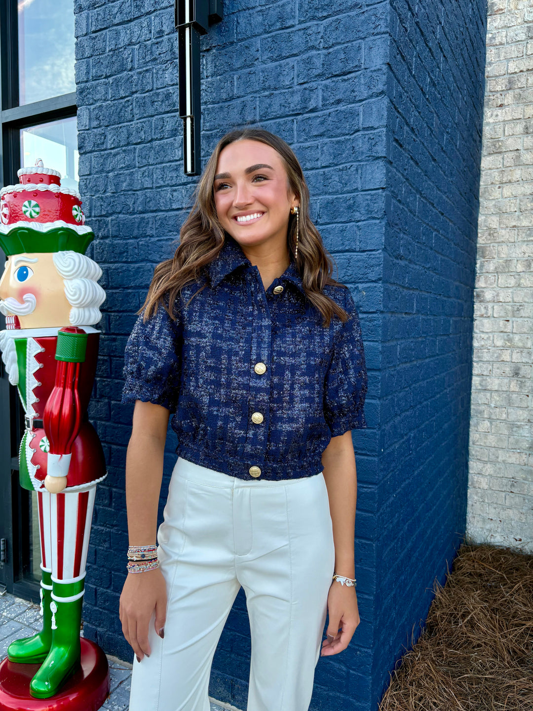 Navy Tweed Cropped Jacket