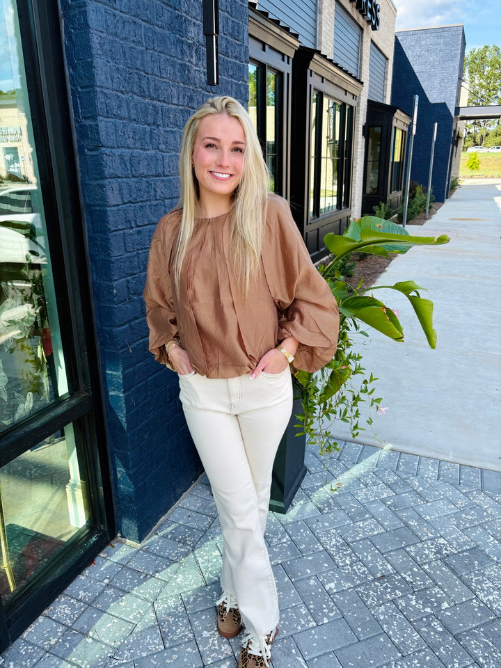 Camel Balloon Sleeve Top