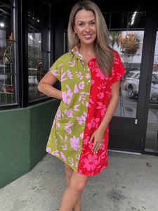 Colorblock Floral Dress