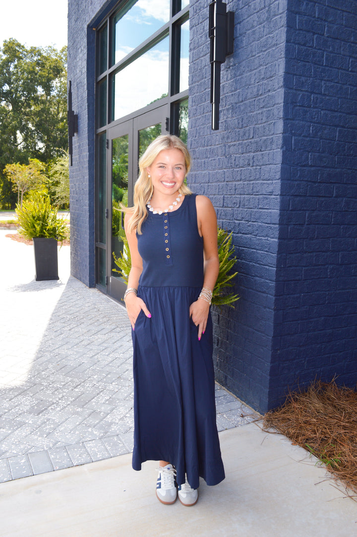Navy Meadow Sleeveless Dress