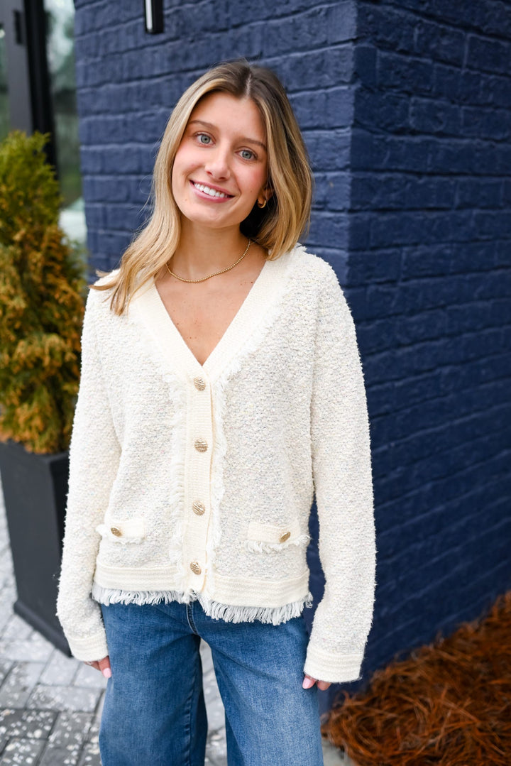 Ecru Fringed Cardigan