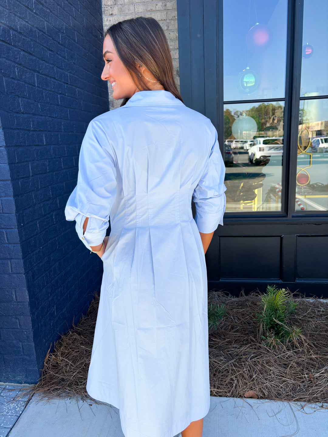 Tuck Detailed Blue Maxi Dress