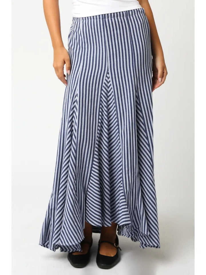 Flounce Blue Striped Maxi Skirt