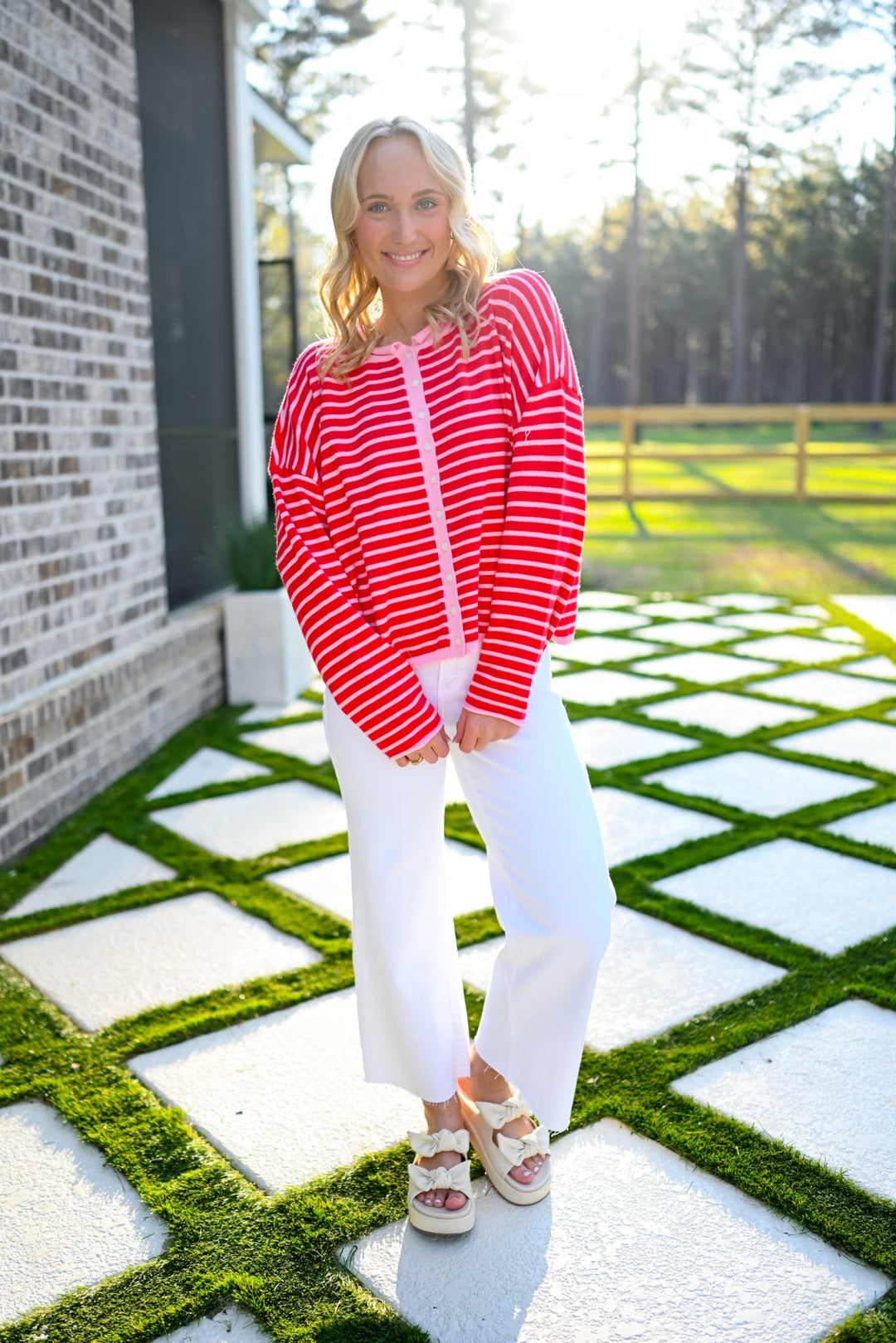 Red Stripes Cardigan Top