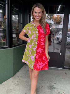 Colorblock Floral Dress