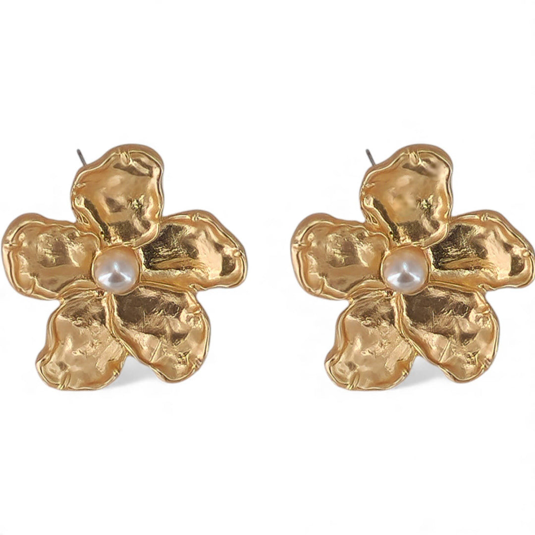 Golden Hibiscus Flower Earrings