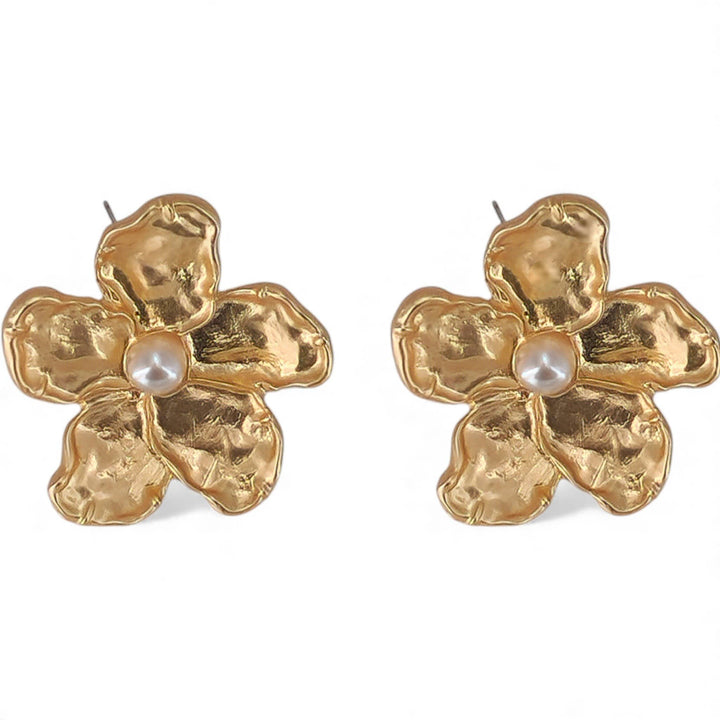 Golden Hibiscus Flower Earrings