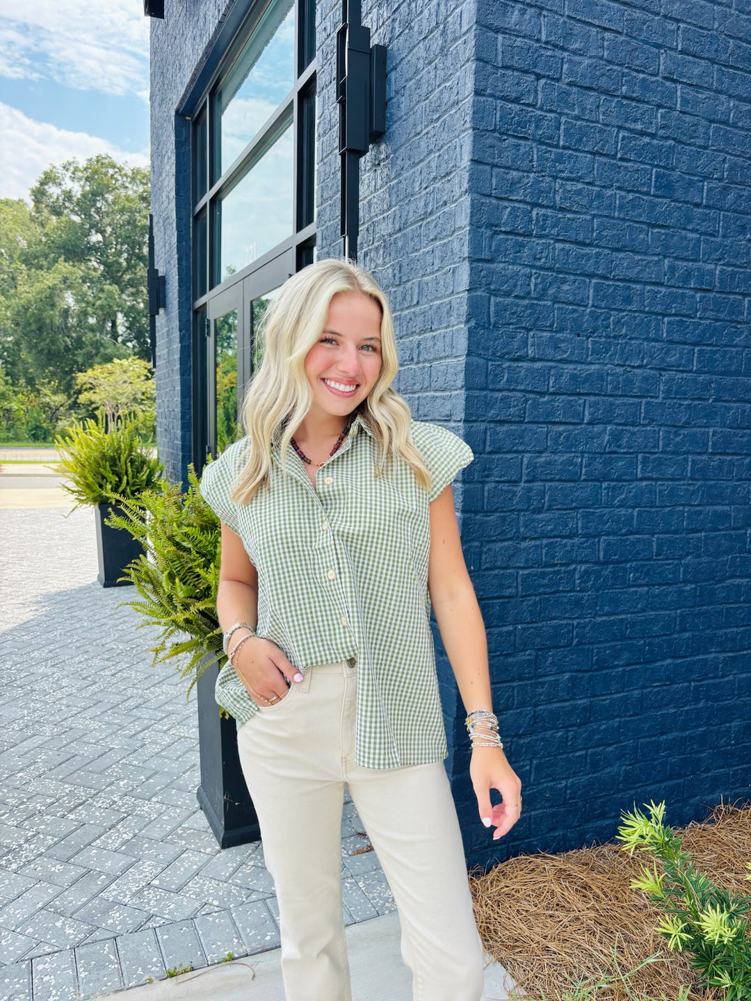 Green Gingham Top