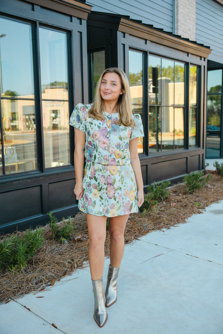 Floral Brocade Skirt Set
