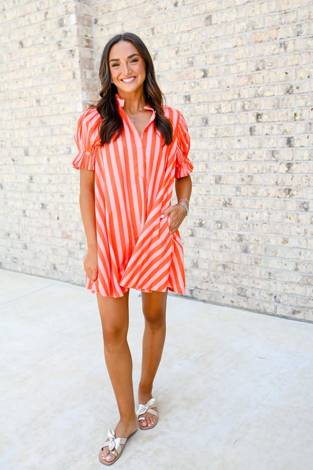 Stripe Button Tie Back Dress