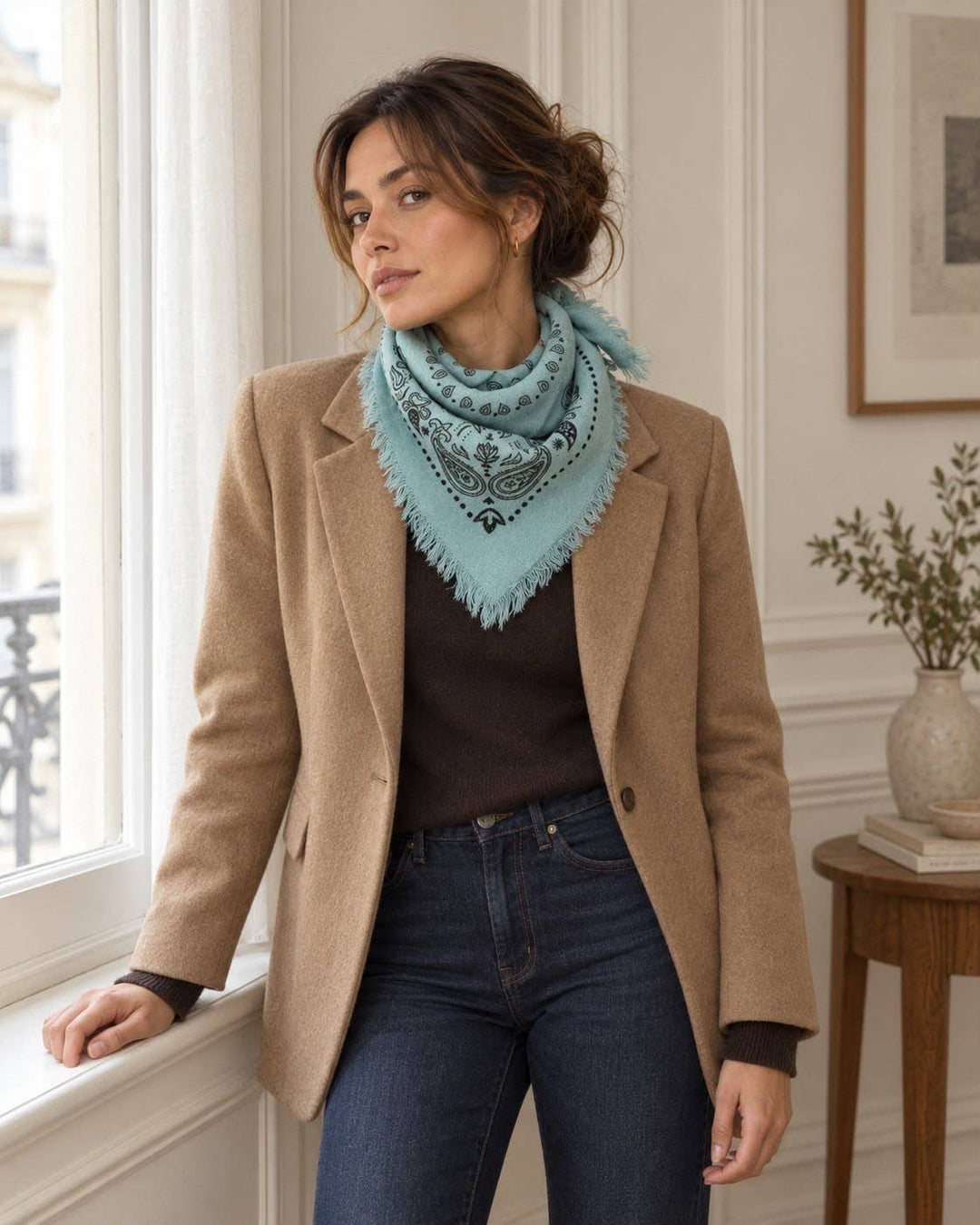 Small square scarf with bandana print in Blue