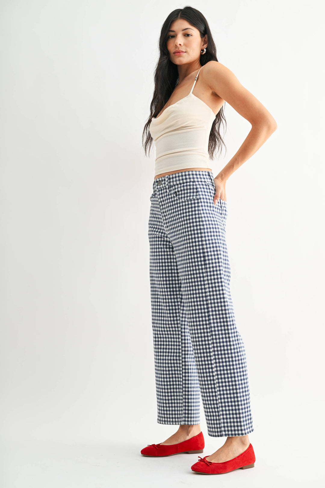 Navy Gingham Barrel Jean Twist