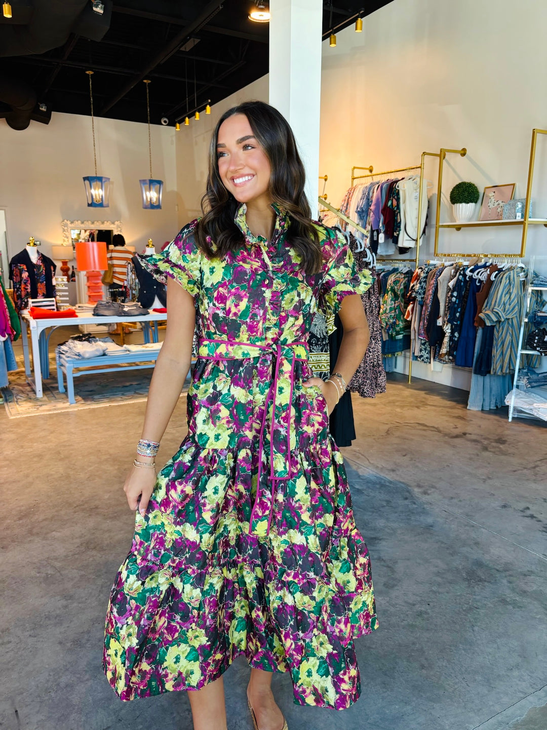 Lena Dress in Floral Jacquard