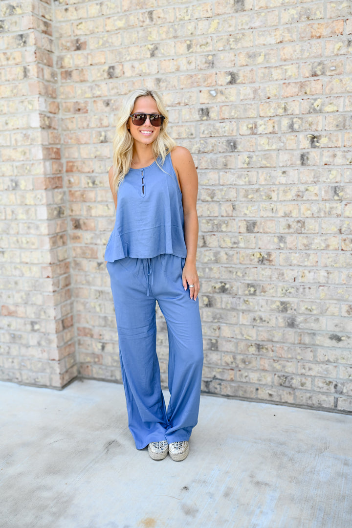 Woven Worn Blue Tank + Pant Set