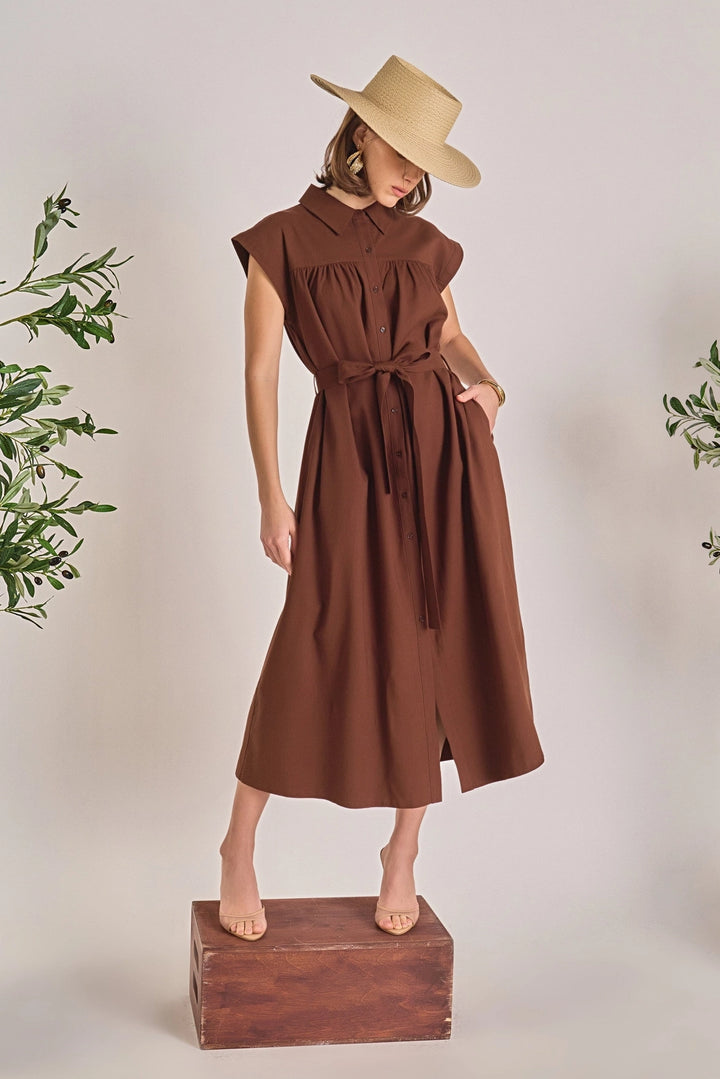Linen Belted Midi Dress