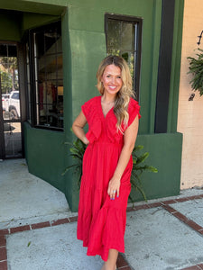 Red Flutter Sleeve Dress