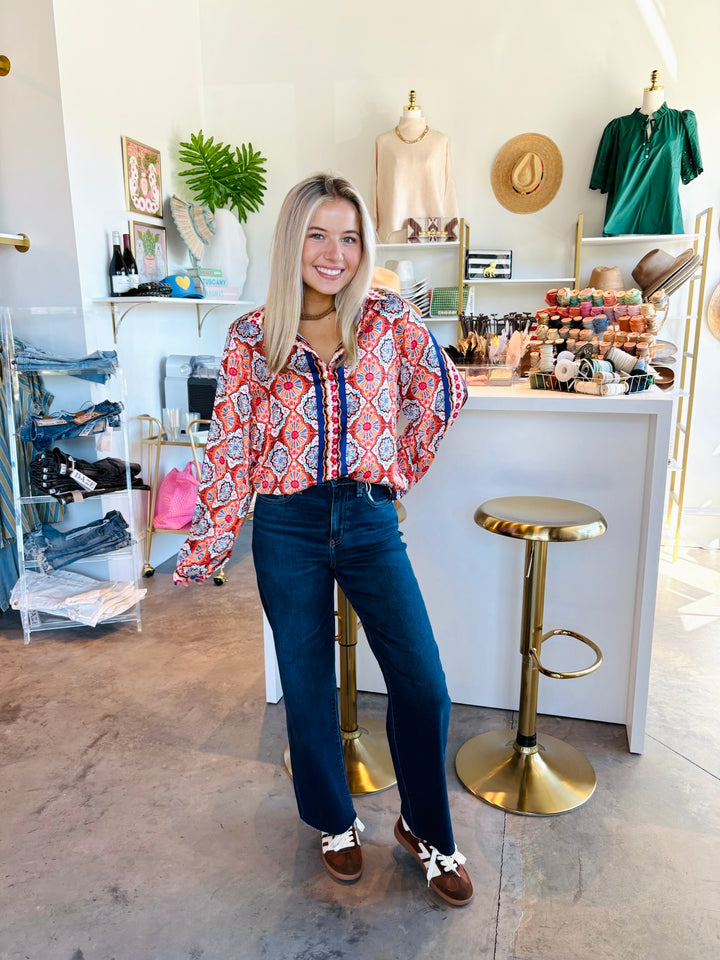 Spice Tiles Scarf Print Blouse