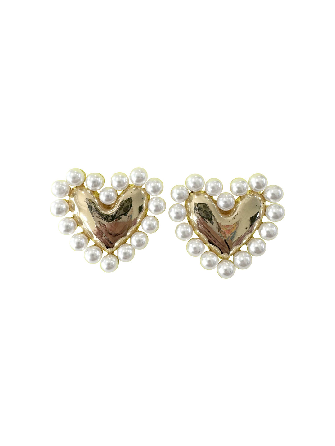 Gold Heart Stud Pearl Detail Earrings
