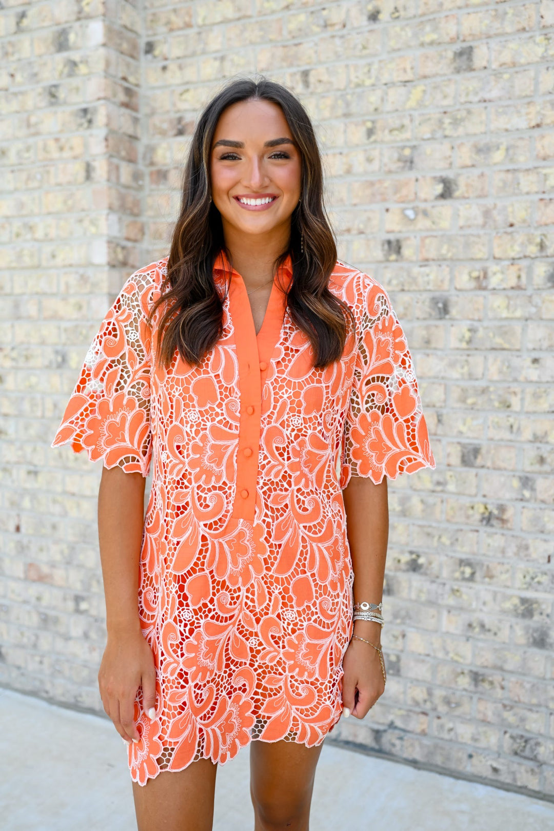Citrus Lace Placket Dress