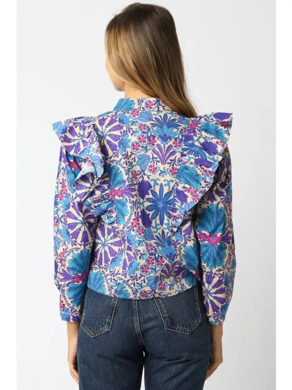 Purple Floral Ruffle Top