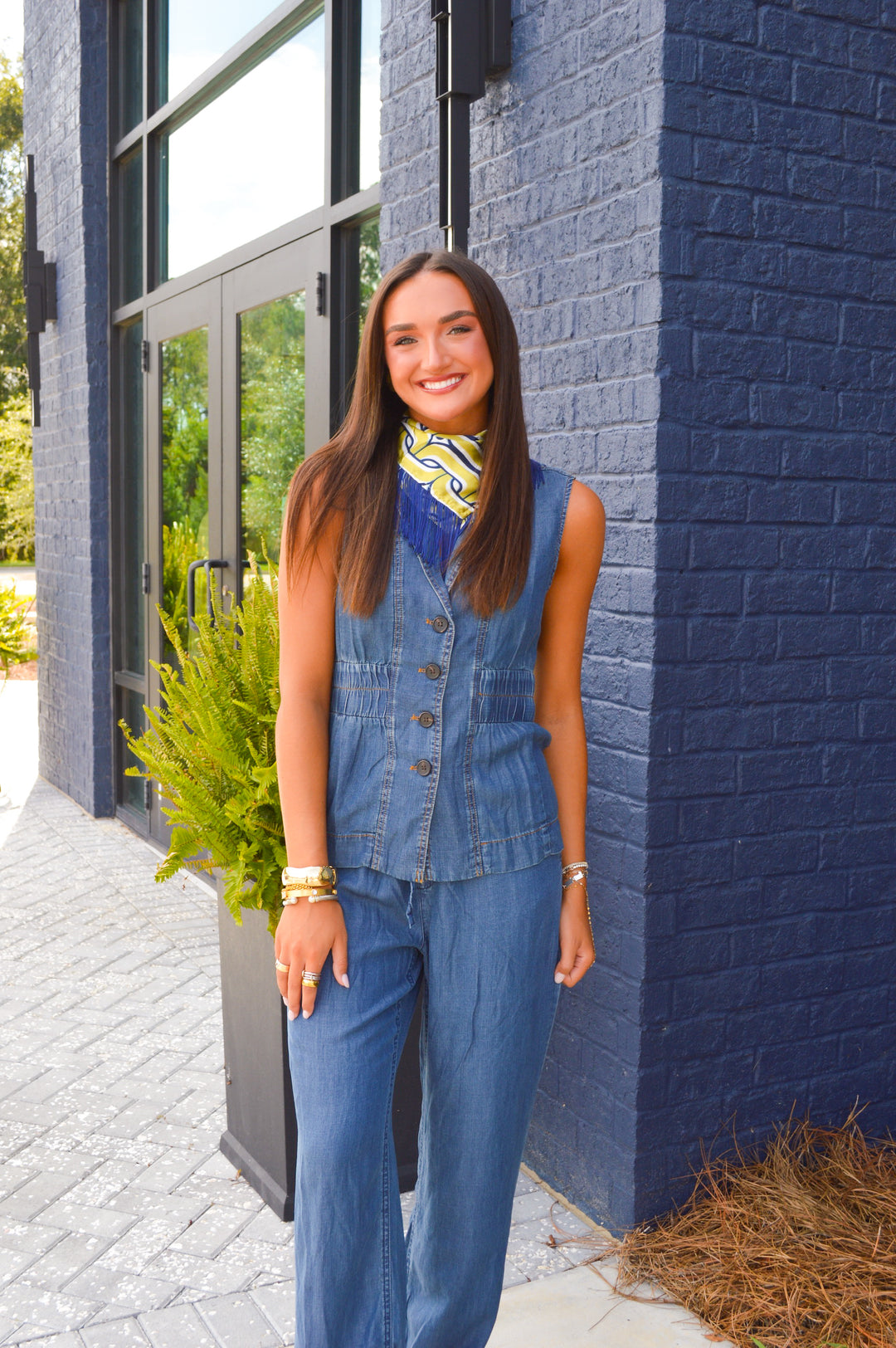 Game Day Fringe Scarf: Navy and Gold