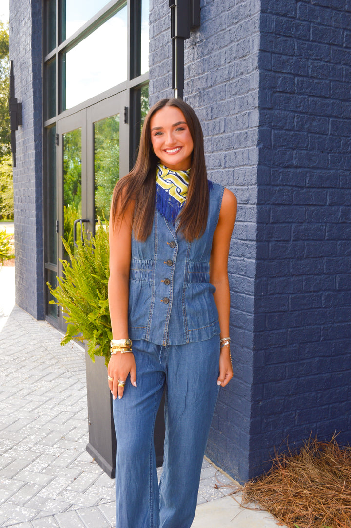Game Day Fringe Scarf: Navy and Gold
