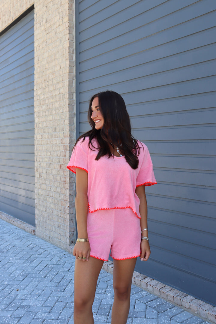Pink Terry Shorts Set