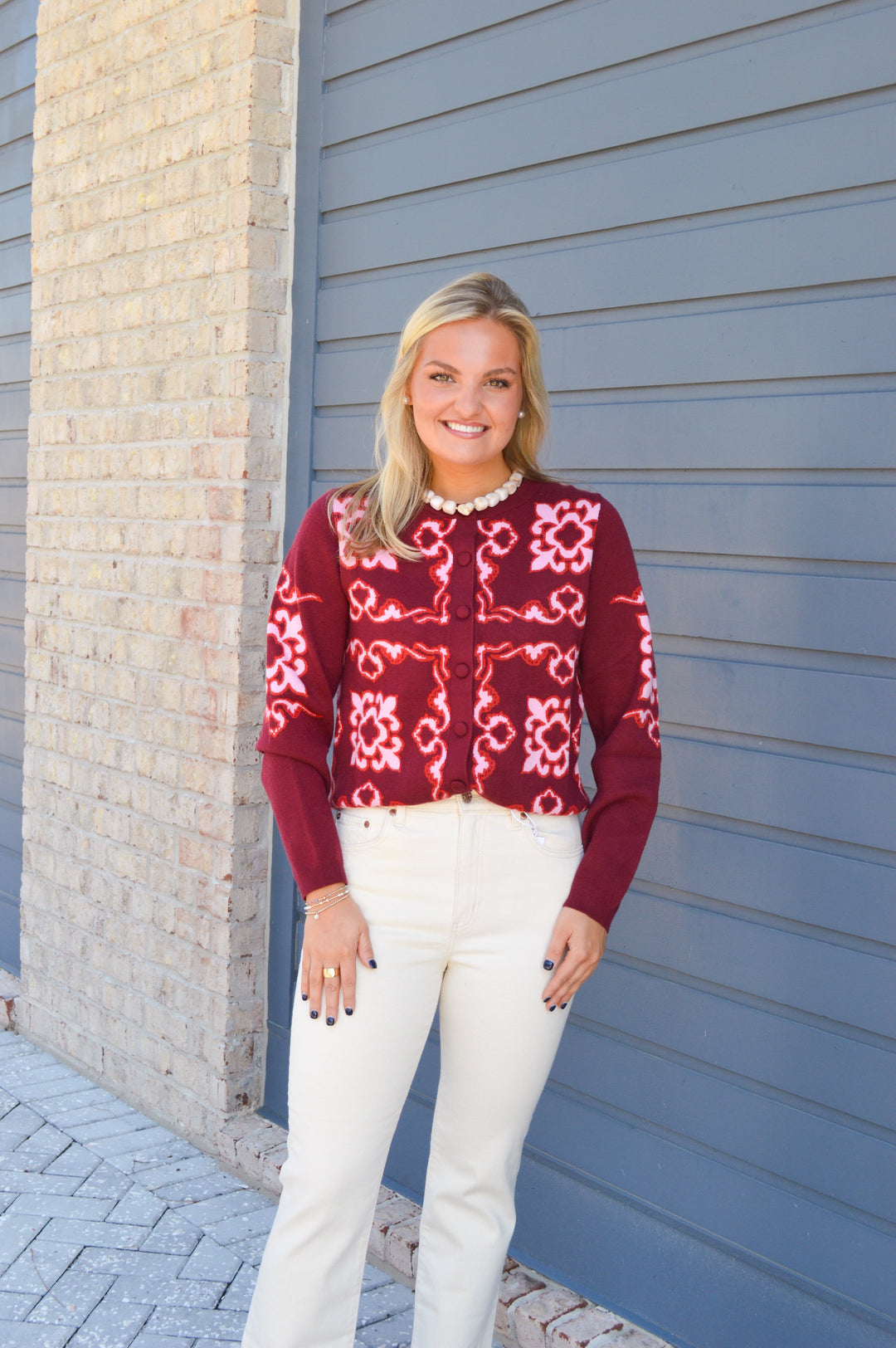 Burgandy Printed Cardigan